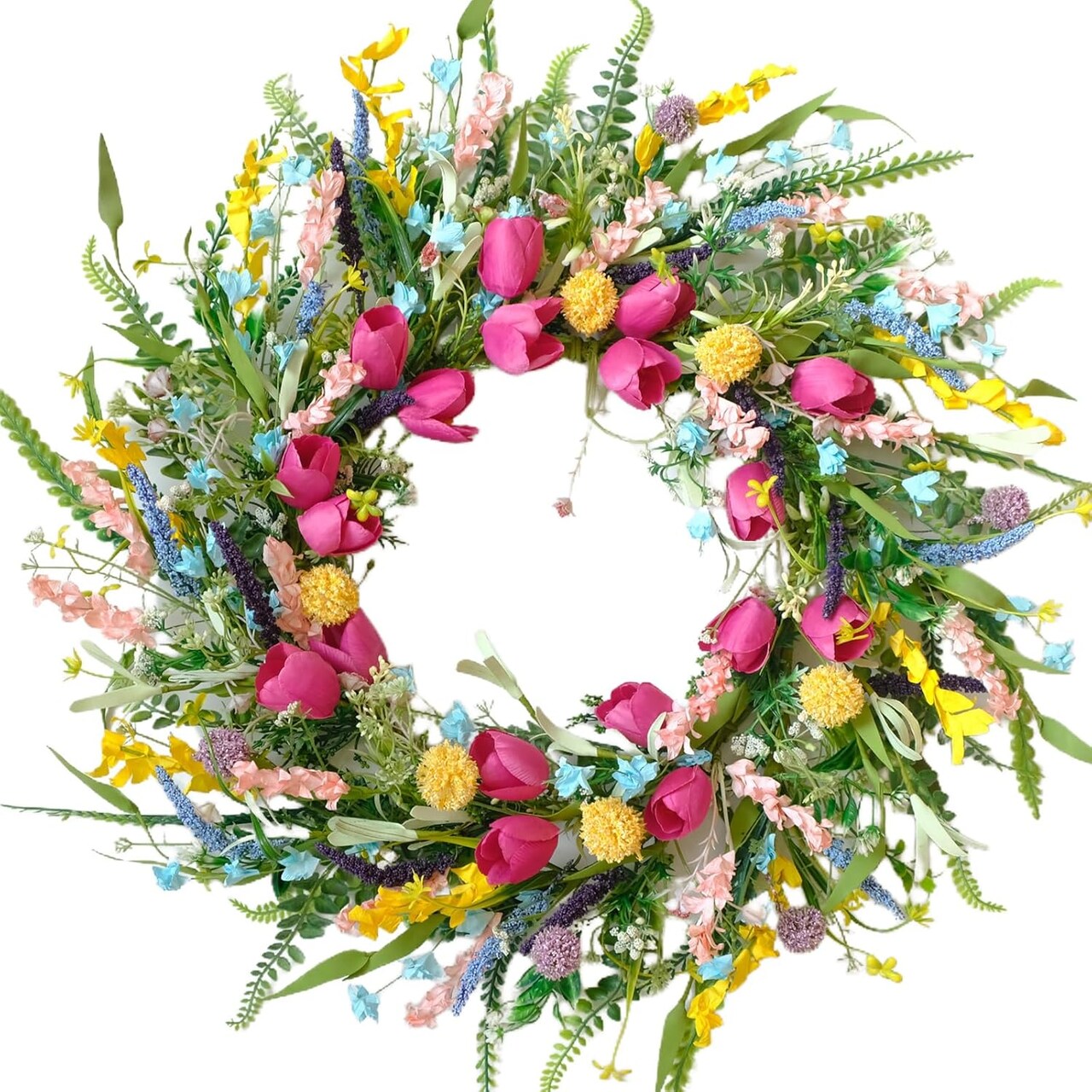 22-Inch Spring Tulip & Lavender Wreath for Front Door – Artificial Floral Spring & Summer Wreath for Indoor/Outdoor Doors, Walls, Windows, and Seasonal Home Décor